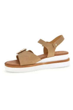 Sandali beige con cinturino alla caviglia e fibbia Prima riga M215