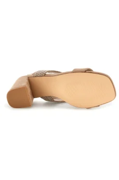 Sandali beige con fascia in tessuto e tacco largo First lady P703