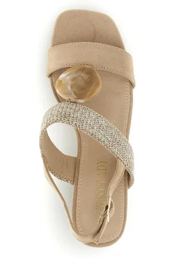 Sandali beige con fascia in tessuto e tacco largo First lady P703