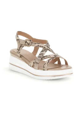Sandali beige con stampa animalier e zeppa Burani 52195C1583