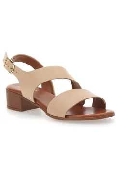 Sandali Beige con Tacco Basso e Tomaia in Pelle PITTARELLO LOOK 243080