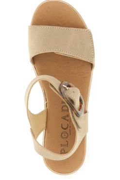 Sandali beige con zeppa made in Italy Plocadi 11076005