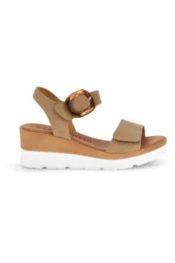 Sandali beige con zeppa made in Italy Plocadi 11076005