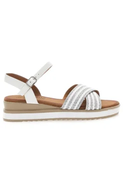 Sandali bianchi con fasce glitterate e zeppa bassa PITTARELLO SUN CH2071B02