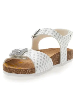 Sandali Bianchi con Pois e Farfalla Argento Glitter Pittarello Bio 257112