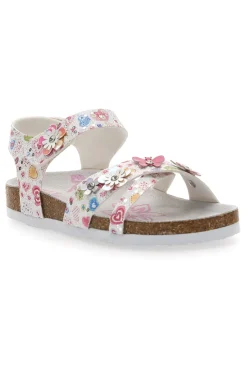 Sandali bianchi con stampa floreale e strappo Pitt Kids 14407