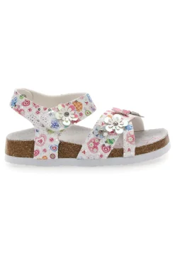 Sandali bianchi con stampa floreale e strappo Pitt Kids 14407