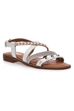 Sandali Bianchi Con Suola Flat e Borchie The First 313811