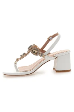 Sandali bianchi con tacco medio e Pietre The First 655