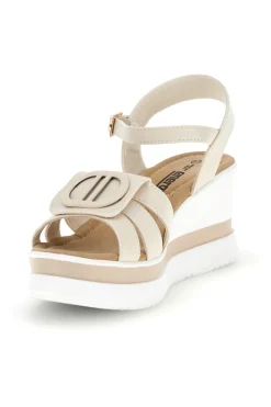 Sandali bianchi e beige con zeppa e dettaglio decorativo Energy E482
