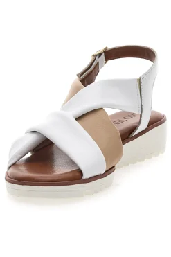 Sandali Bianchi e Beige con Tomaia a Fascia In Vera Pelle MIO TEMPO 24A030