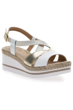 Sandali Bianchi e Oro Con Zeppa Prima Riga MK3234109