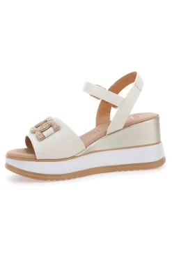 Sandali bianchi in pelle con catena e zeppa Made in Italy Pittarello Class 21249