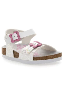 Sandali bianchi leopardati con fibbie rosa Pitt Kids 14505