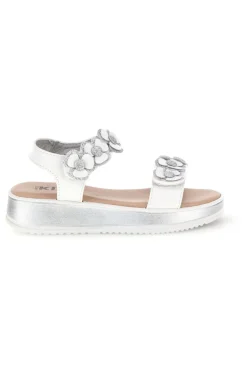 Sandali bianco applicazioni floreali cinturino regolabile Pitt kids 392642S