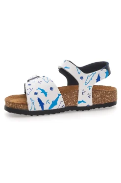 Sandali blu con fantasia marina e plantare in sughero PITTARELLO BIO 257A066SR