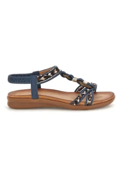 Sandali blu con fasce intrecciate e cinturino elasticizzato Quanna mel K358607