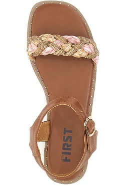 Sandali Cognac con Treccia The First 92119