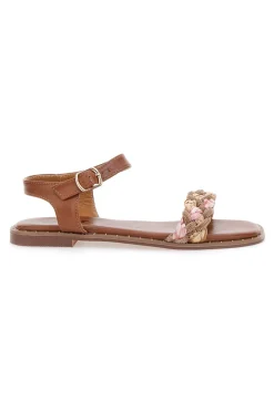 Sandali Cognac con Treccia The First 92119
