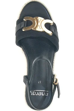Sandali con zeppa neri con dettagli oro Energy E6000