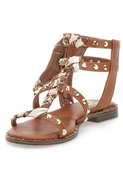 Sandali cuoio con borchie e lacci animalier Me & Me 1660