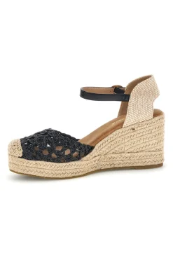 Sandali Espadrillas neri con zeppa e cinturino Fun beach P714
