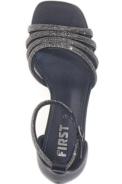 Sandali Gioiello Neri con Tacco Basso e Cinturini con Glitter THE FIRST 612