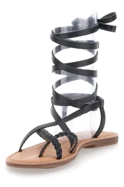 Sandali Lace-Up Neri Con Suola Flat Cafe' Cost 95121