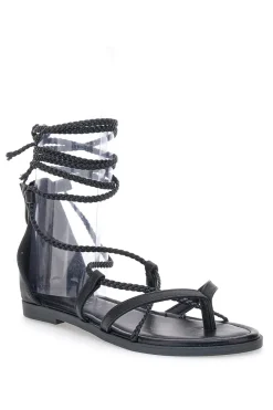 Sandali Lace-Up Neri Con Suola Flat Cafe' Cost 2502