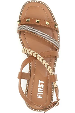 Sandali Marroni Con Suola Flat e Borchie The First 313811