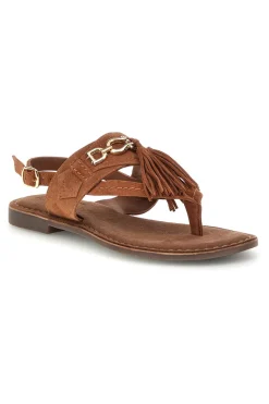 Sandali marroni in vera pelle infradito con frange Pittarello look IF6797
