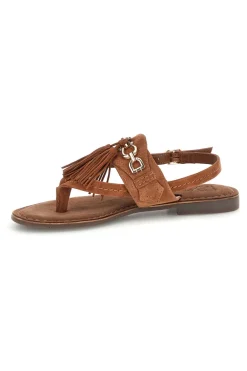 Sandali marroni in vera pelle infradito con frange Pittarello look IF6797