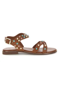 Sandali marroni in vera pelle con borchie multicolor Pittarello look IF6980