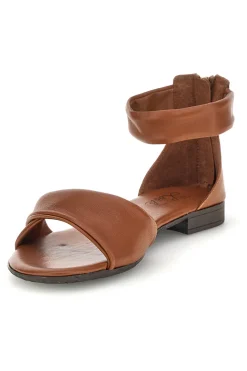 Sandali marroni in vera pelle incrociati con cerniera sul retro Pittarello look 225675