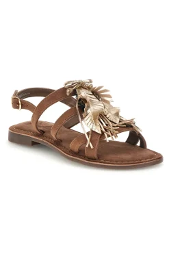Sandali marroni in vera pelle con frange e decoro frontale Pittarello look IF8162