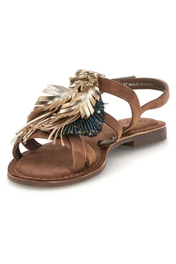 Sandali marroni in vera pelle con frange e decoro frontale Pittarello look IF8162