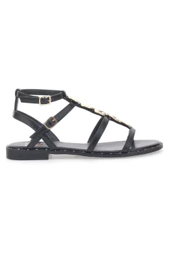 Sandali neri bassi con fascette incrociate e dettagli oro Me & Me 661
