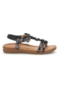Sandali neri con applicazioni floreali Quanna mel k358673