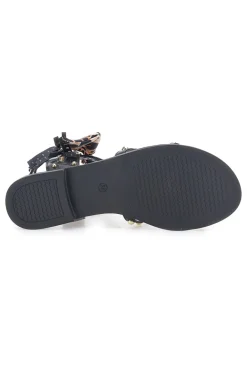 Sandali neri con borchie e lacci animalier Me & Me 1660