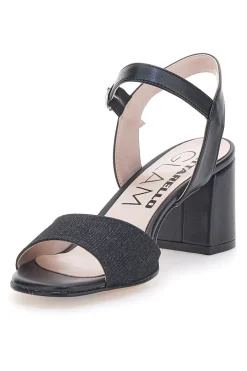 Sandali Neri Con Brillantini e Cinturino Alla Caviglia Pittarello Glam 4214