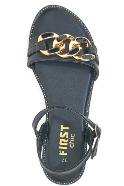 Sandali neri con catena oro e cinturino The First Chic PRE5384
