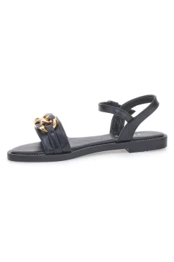 Sandali neri con catena oro e cinturino The First Chic PRE5384