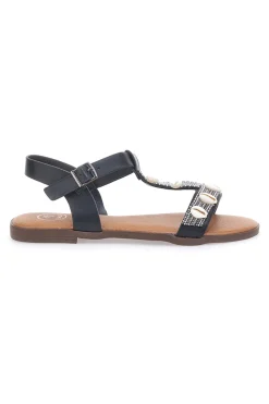 Sandali neri con strass e fibbia decorativa GALIA 020212