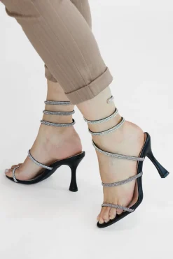 Sandali neri con strass e laccio a spirale First lady P711