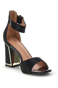 Sandali neri con tacco largo e cinturino First lady P698