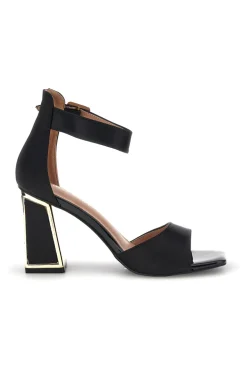 Sandali neri con tacco largo e cinturino First lady P698