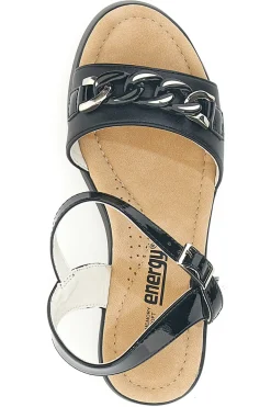 Sandali neri con zeppa e catena frontale ENERGY E486