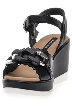 Sandali neri con zeppa e catena decorativa Gmv SA0439