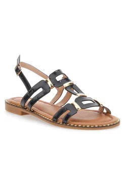 Sandali Neri e Oro Con Suola Flat The First 19465