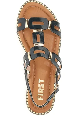 Sandali Neri e Oro Con Suola Flat The First 19465